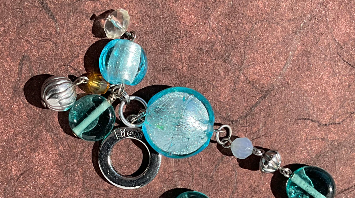 recycled blues aqua life is good glass bead bracelet