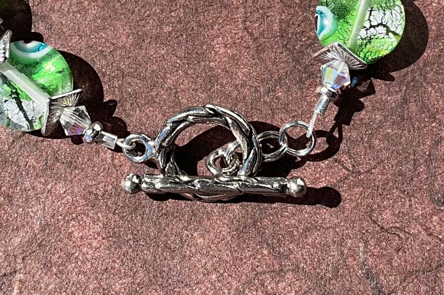 recycled green glass bead bracelet