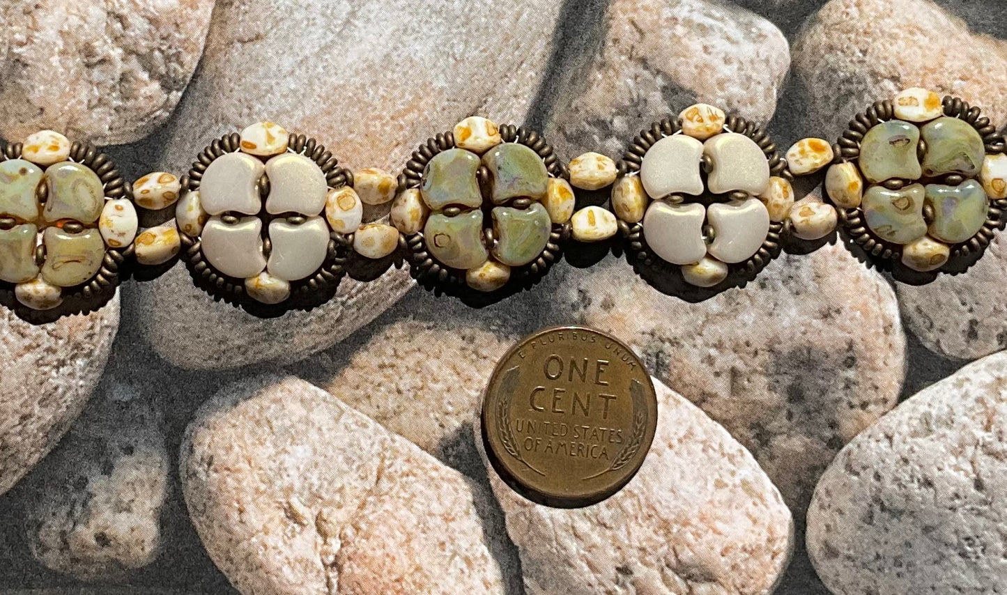 woven beaded bracelet in neutrals - beige, brown and gold