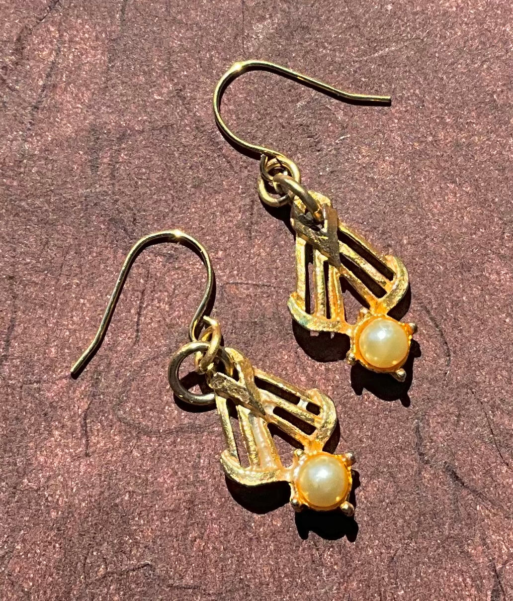 goldtone drops with pearls earrings drops from vintage recycled jewelry necklace