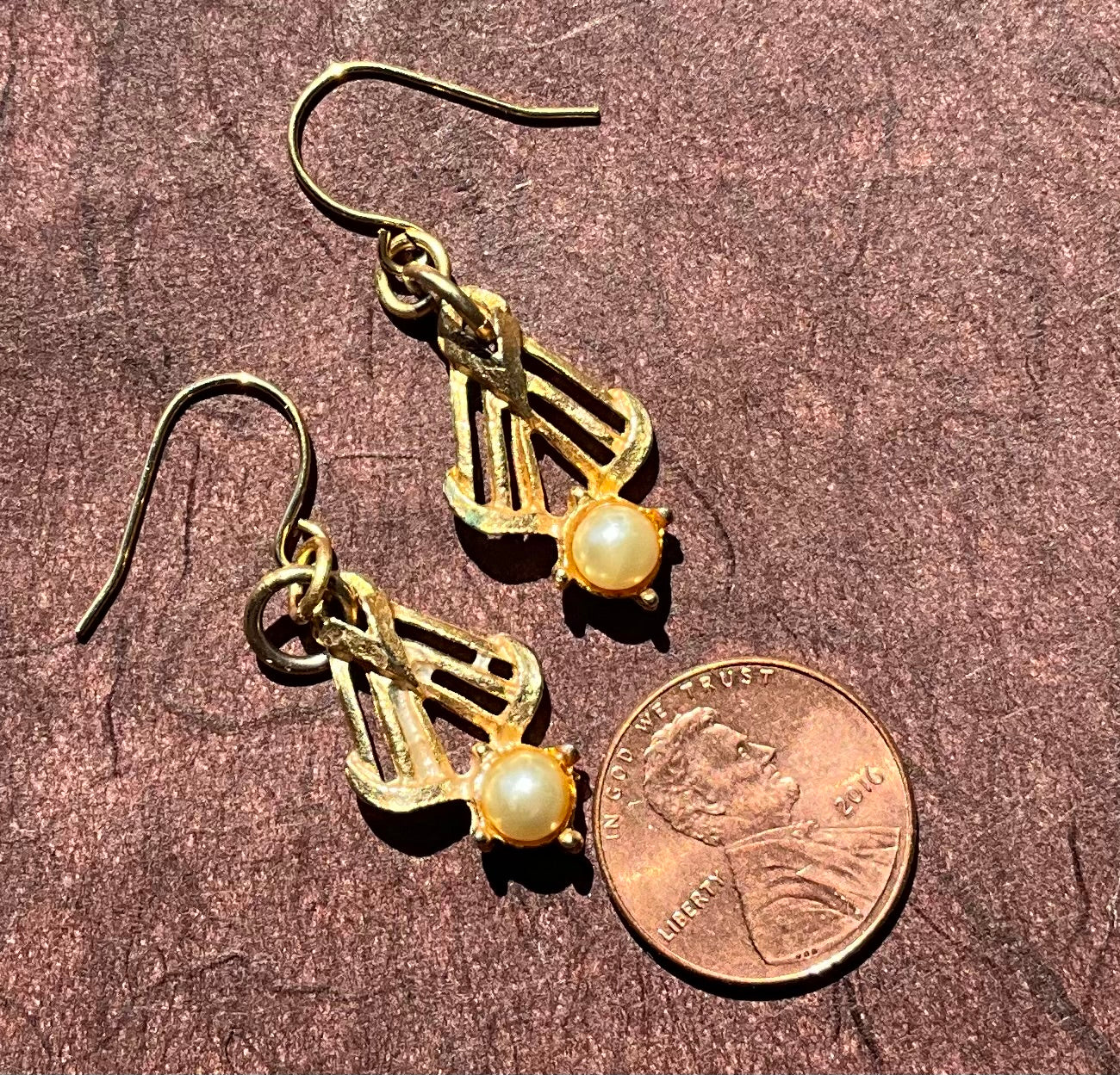 goldtone drops with pearls earrings drops from vintage recycled jewelry necklace
