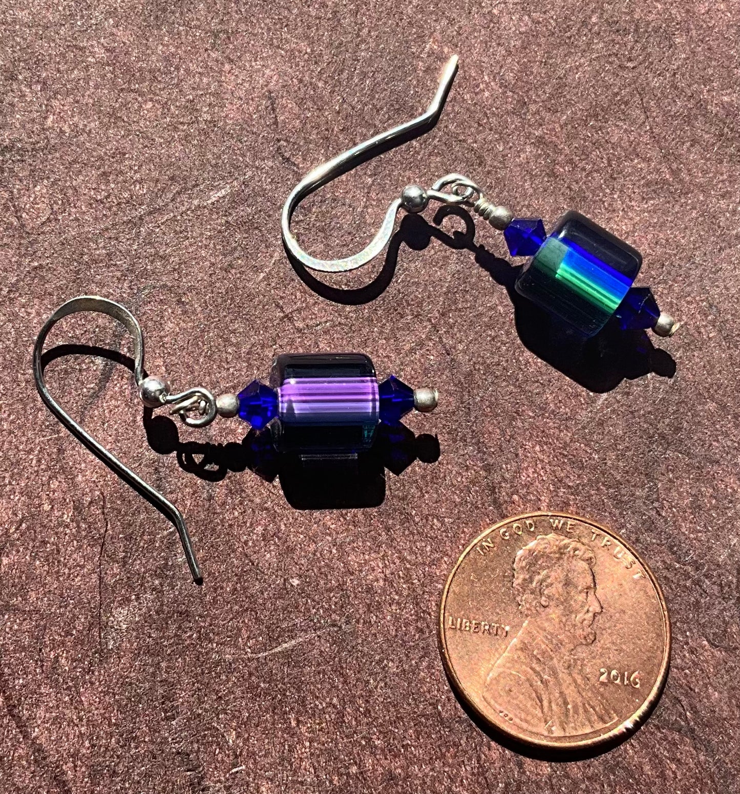 art glass furnace glass blue green cobalt purple with sterling and crystals