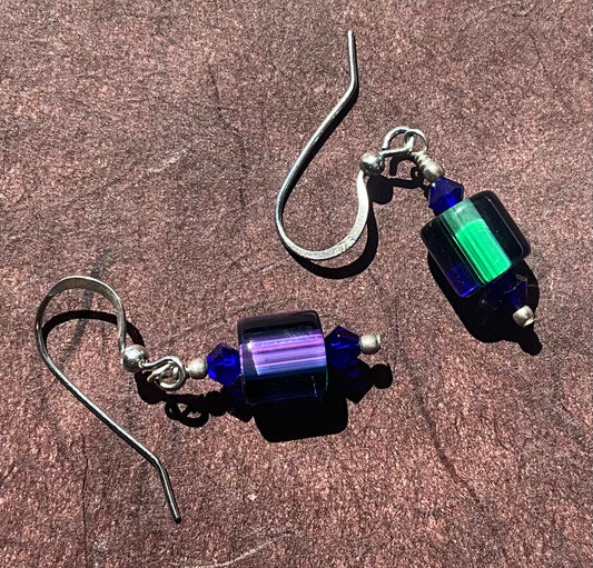 art glass furnace glass blue green cobalt purple with sterling and crystals