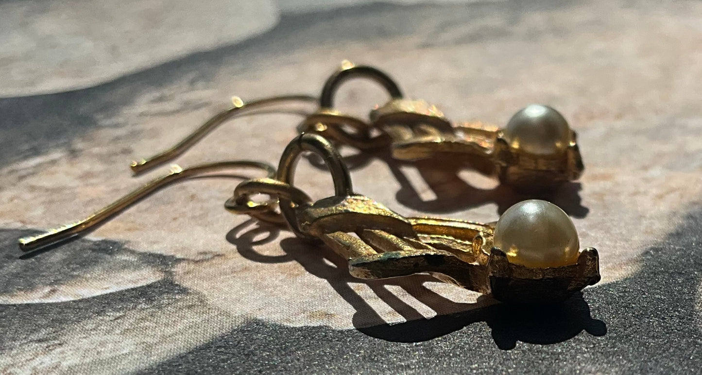 goldtone drops with pearls earrings drops from vintage recycled jewelry necklace