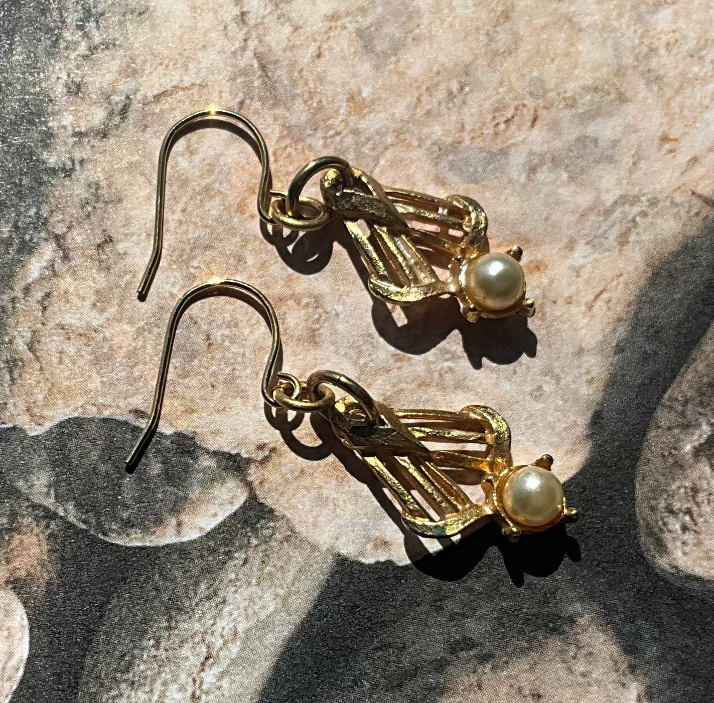 goldtone drops with pearls earrings drops from vintage recycled jewelry necklace