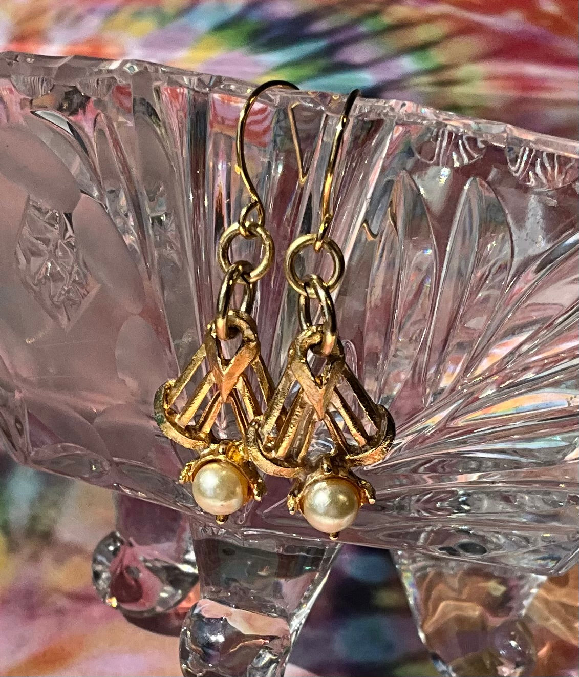 goldtone drops with pearls earrings drops from vintage recycled jewelry necklace