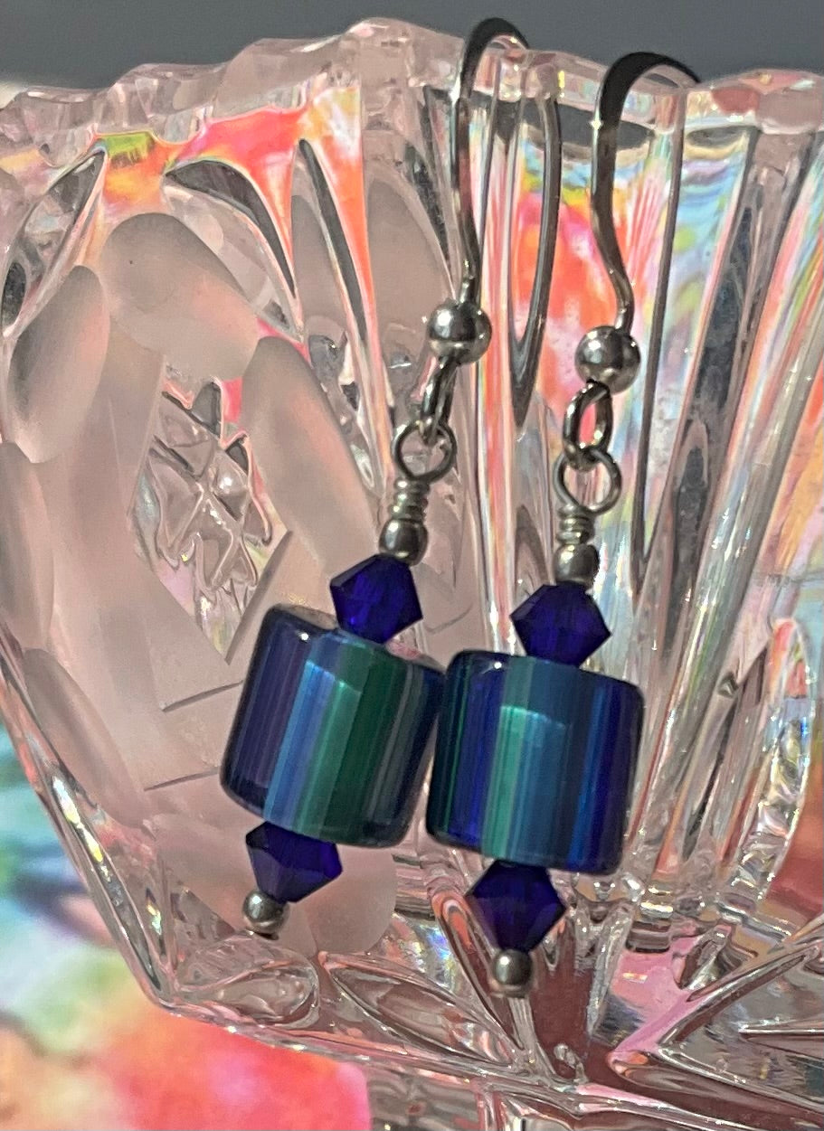 art glass furnace glass blue green cobalt purple with sterling and crystals