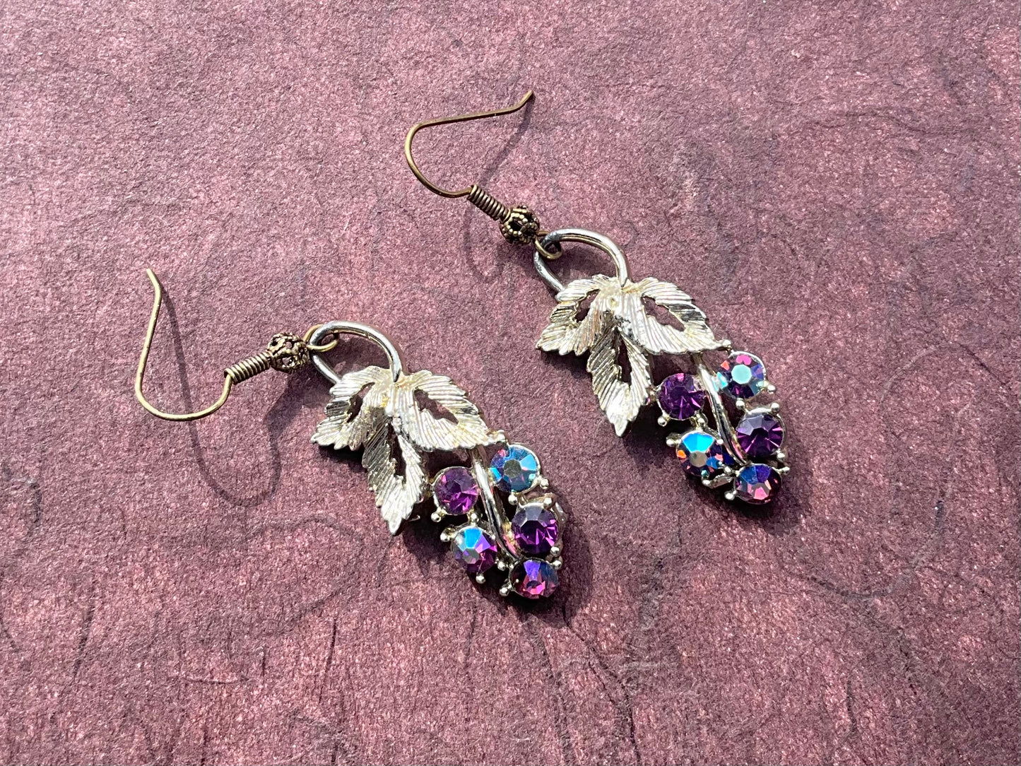 repurposed vintage purple crystals grape earrings