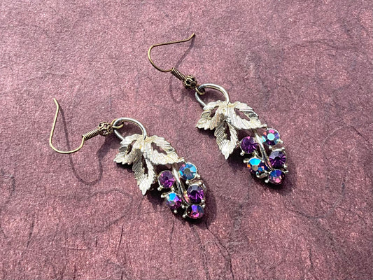 repurposed vintage purple crystals grape earrings