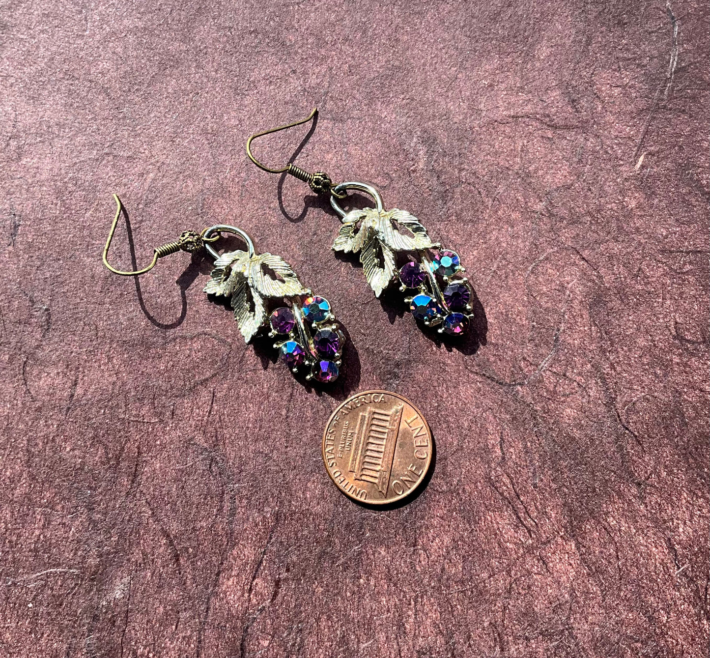 repurposed vintage purple crystals grape earrings