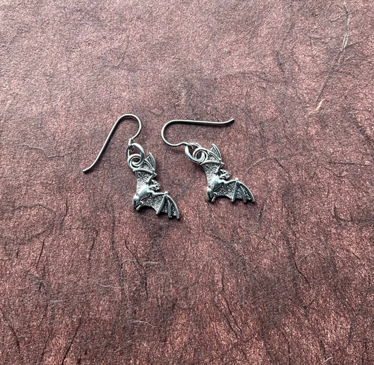 silvertoned bat earrings