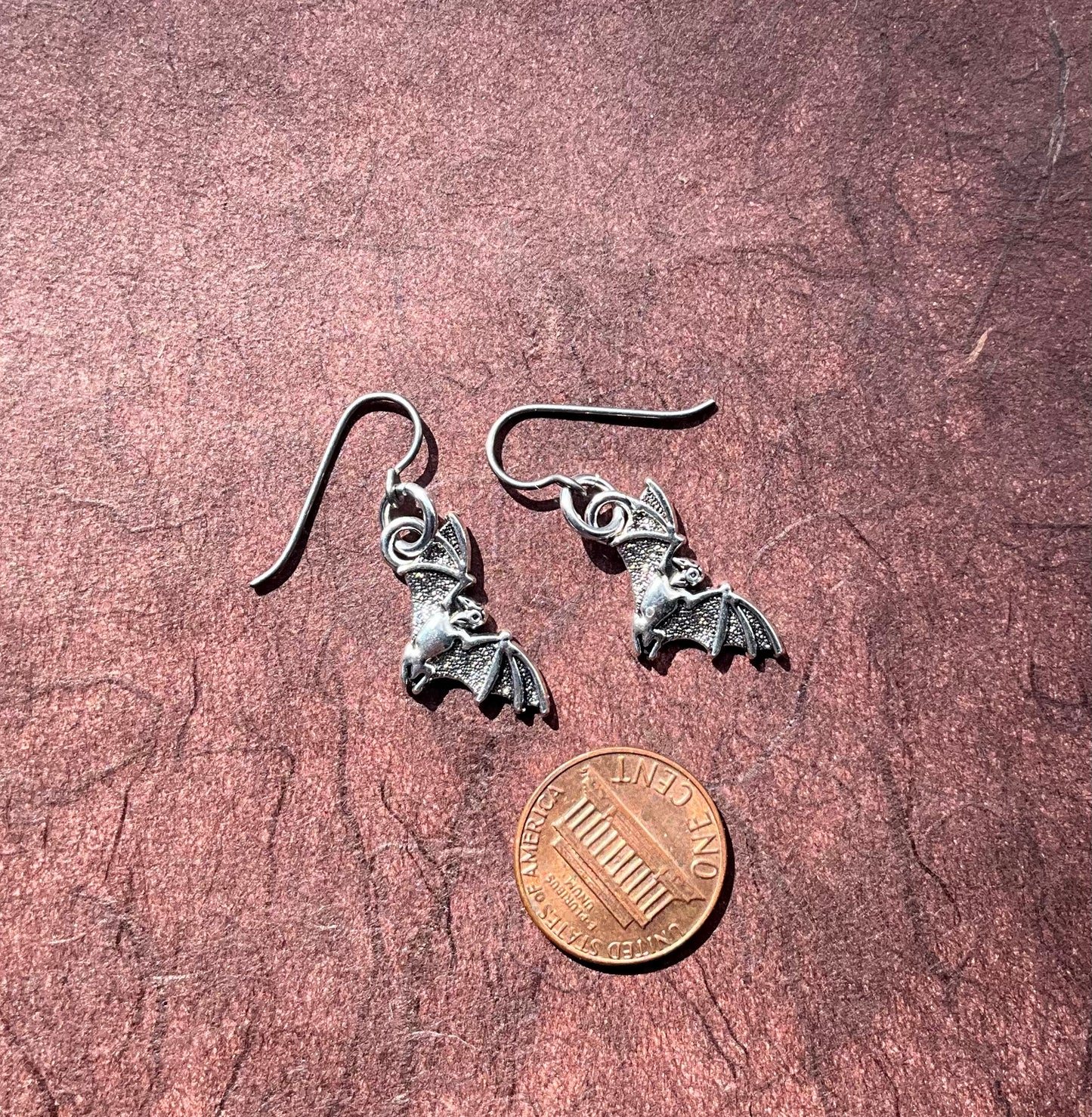 silvertoned bat earrings