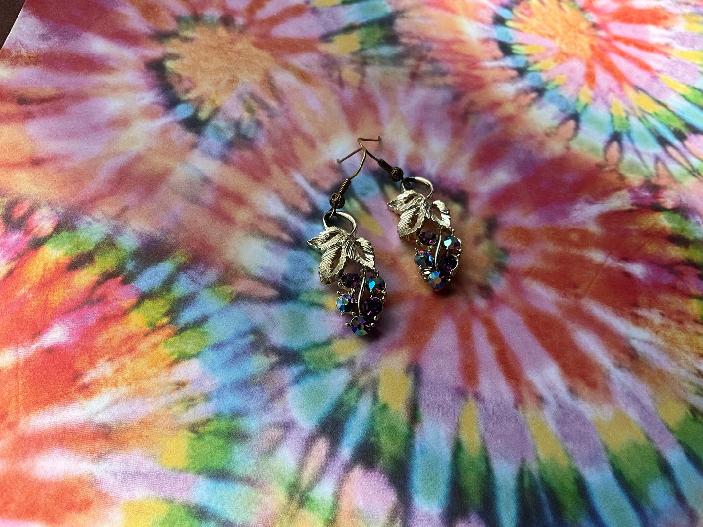 repurposed vintage purple crystals grape earrings