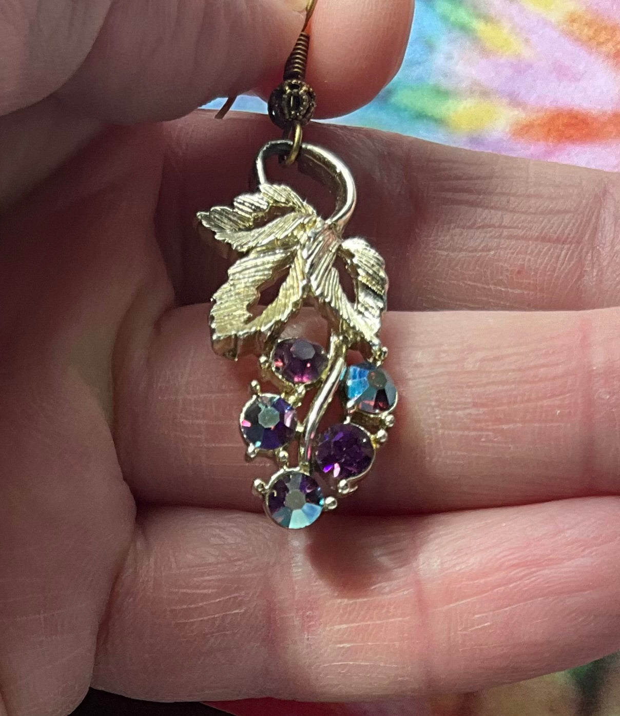 repurposed vintage purple crystals grape earrings
