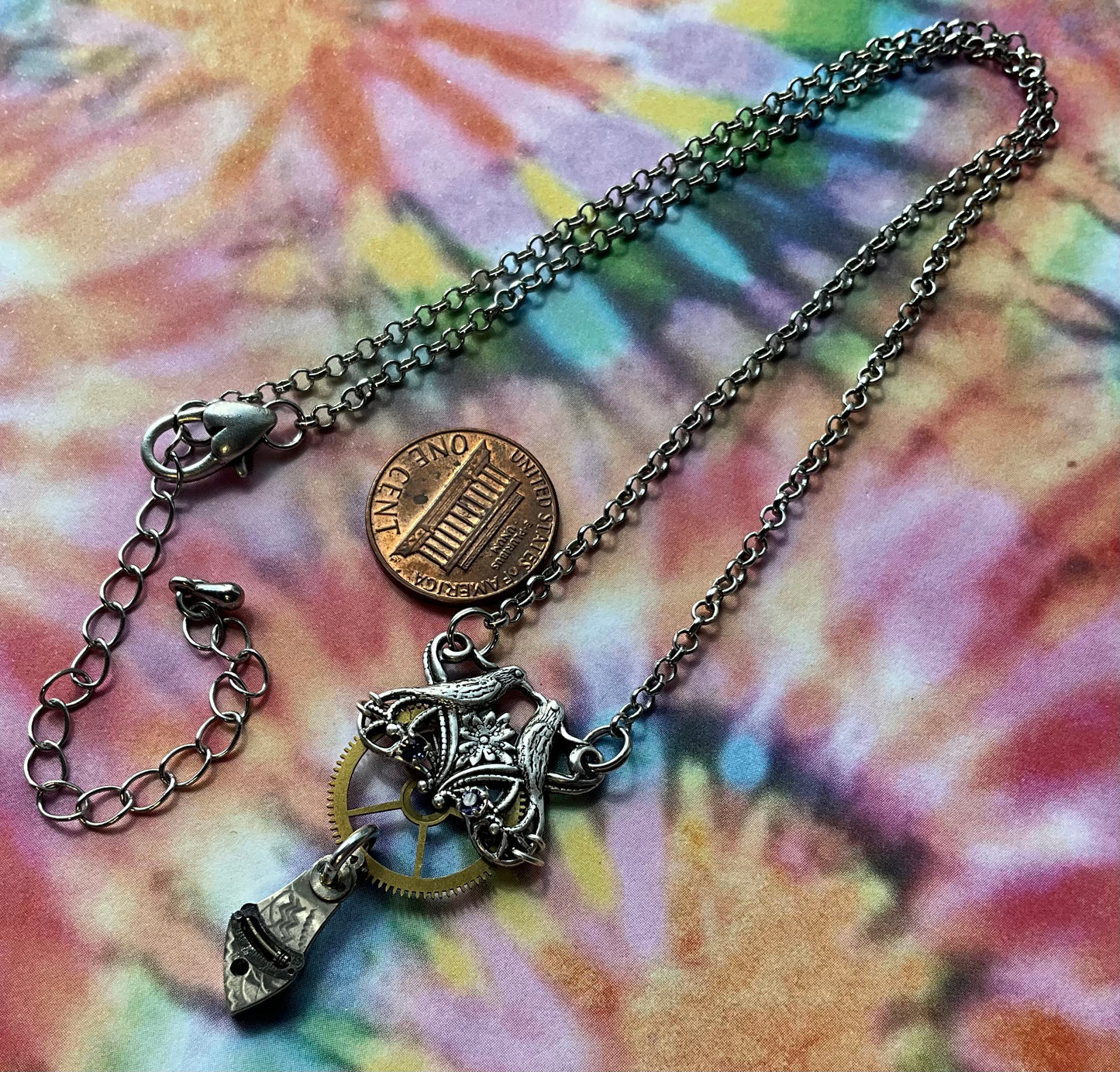 victorian bird motif and pocket watch parts necklace "Cathie"