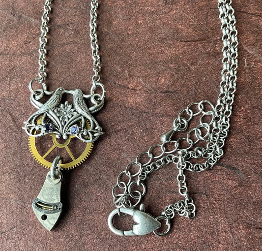 victorian bird motif and pocket watch parts necklace "Cathie"