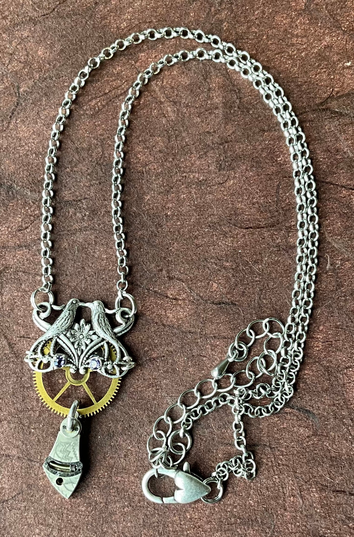 victorian bird motif and pocket watch parts necklace "Cathie"
