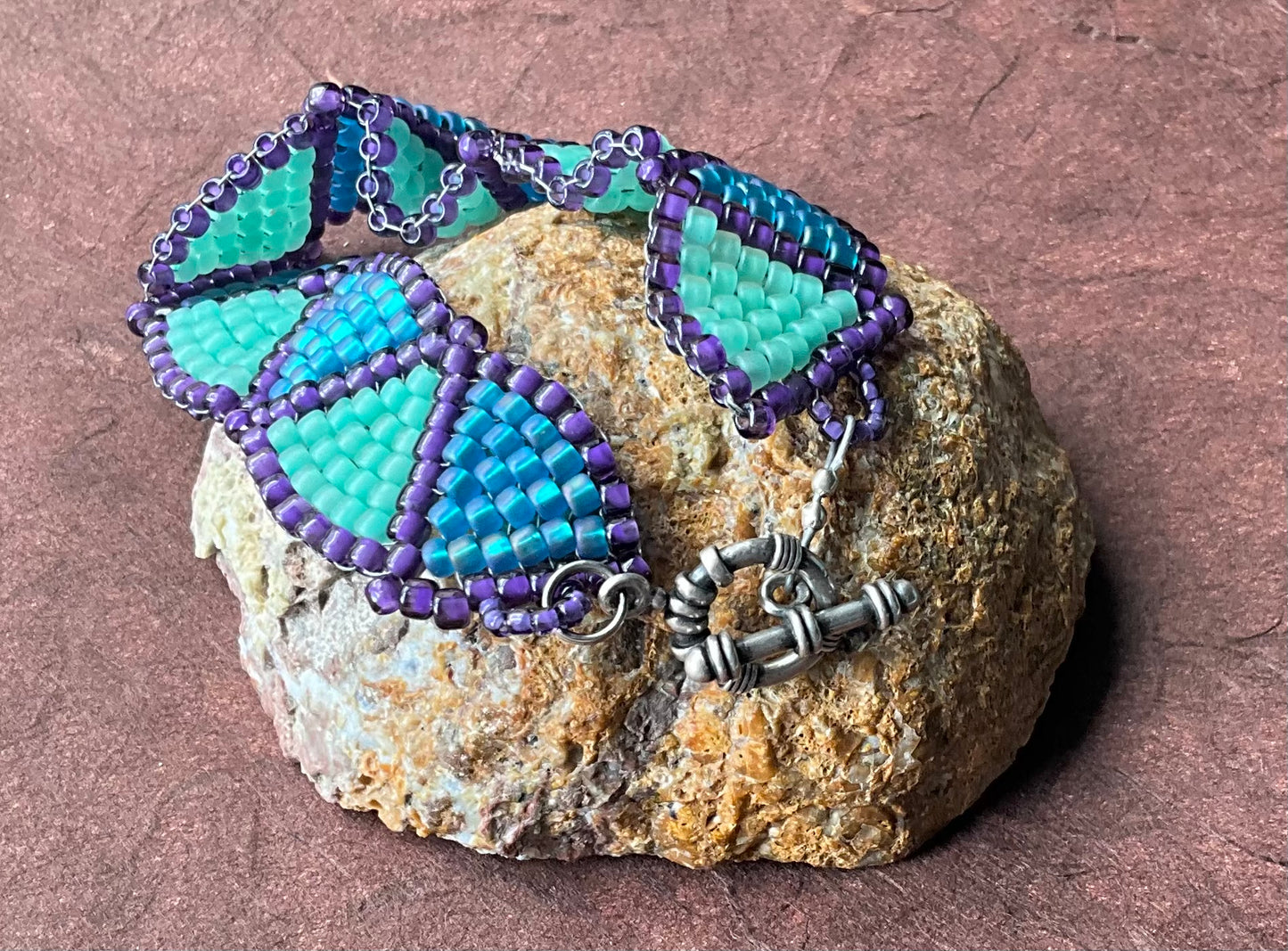 glass seed beads in Peyote Weave Bracelet Exploring Aqua