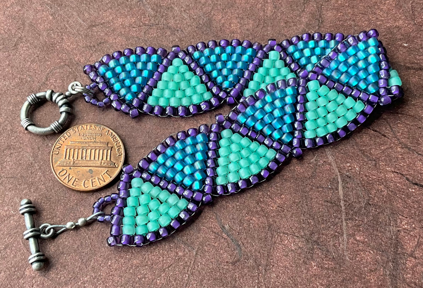 glass seed beads in Peyote Weave Bracelet Exploring Aqua
