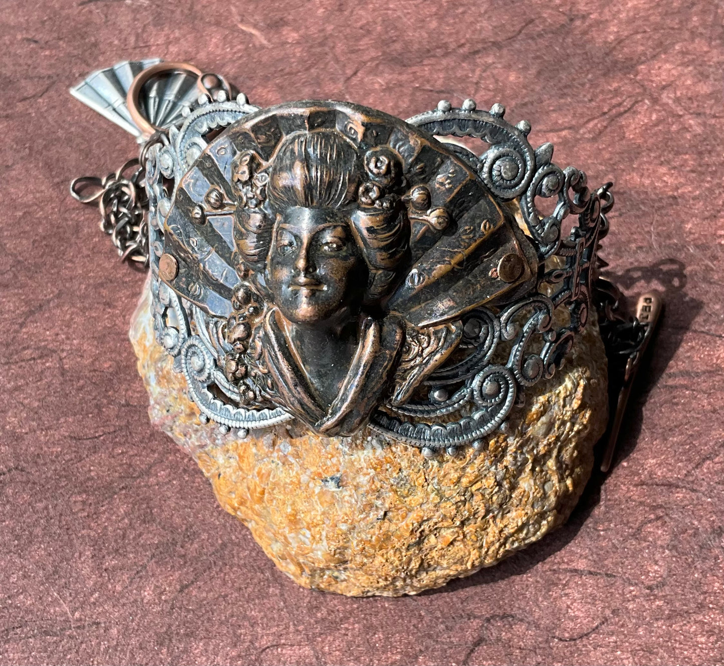 handmade OOAK metal oriental lady bracelet Geisha