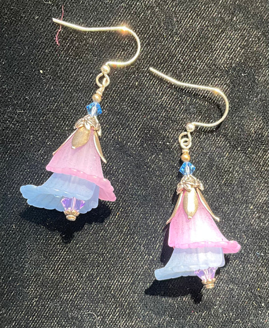 layered blue and purple flower earrings