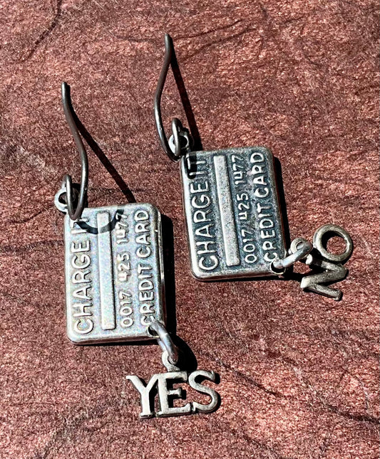 credit card earrings little angel and devil charge cards on your shoulder