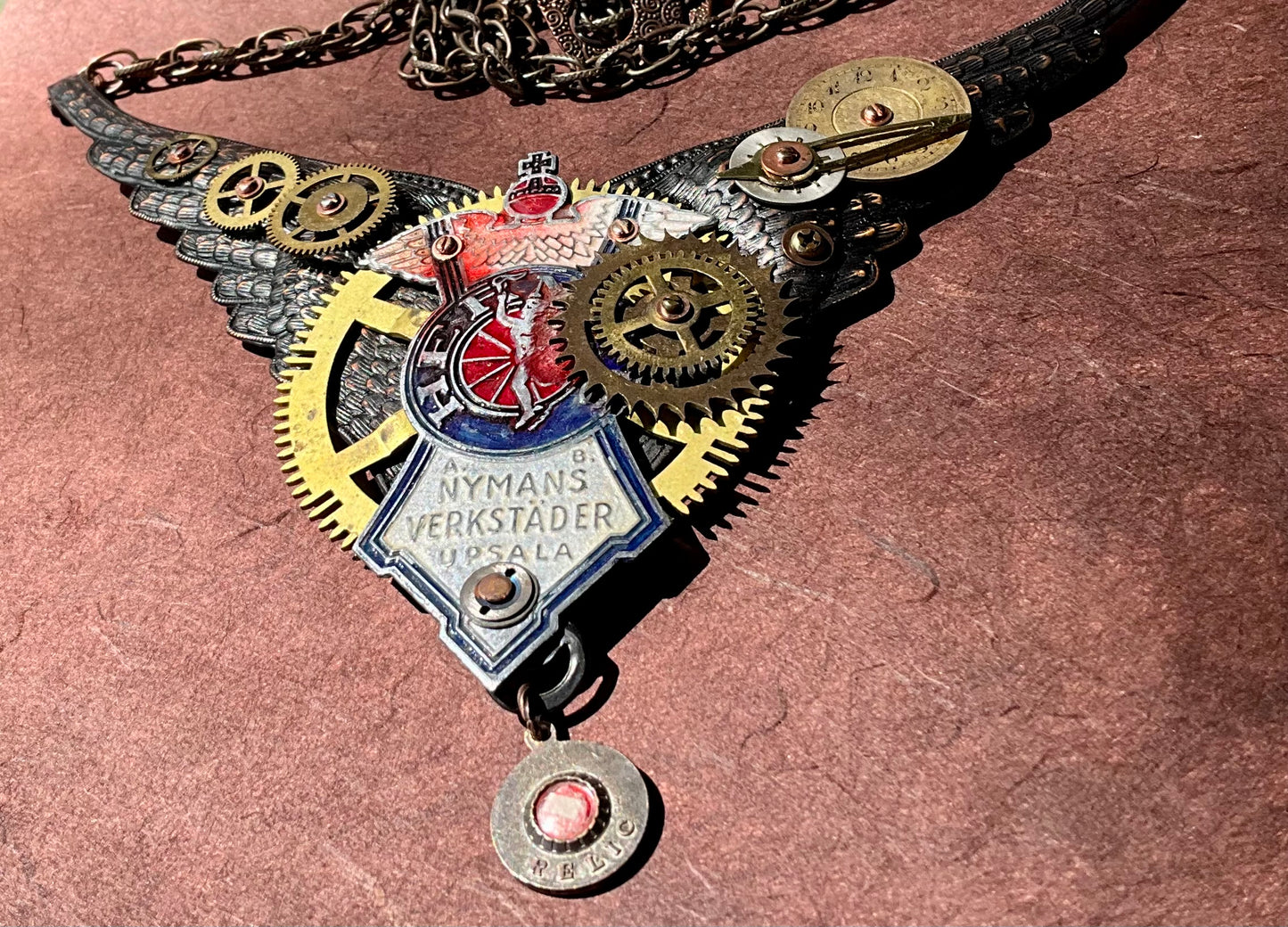 bike, clock and watch parts statement necklace
