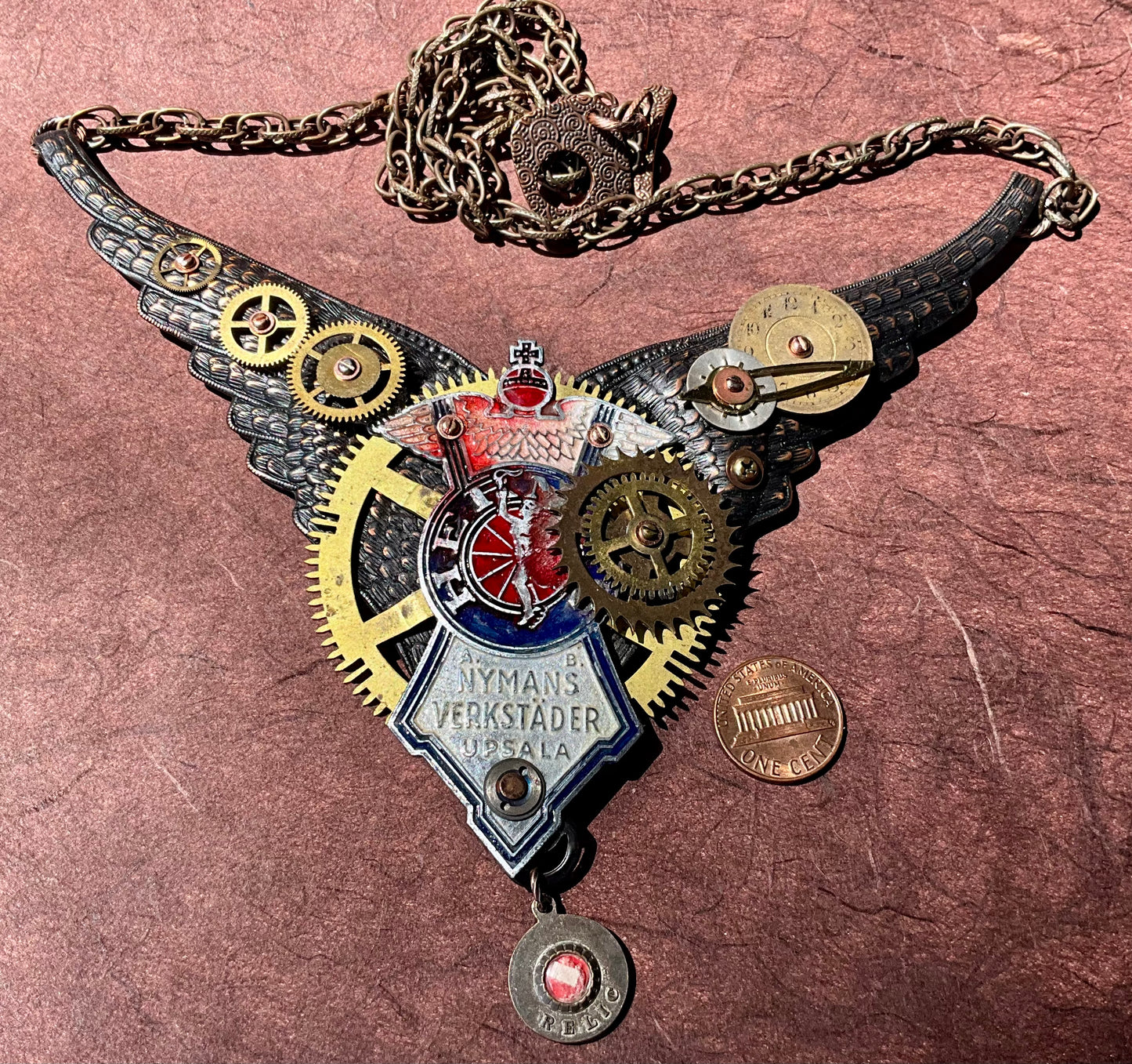 bike, clock and watch parts statement necklace