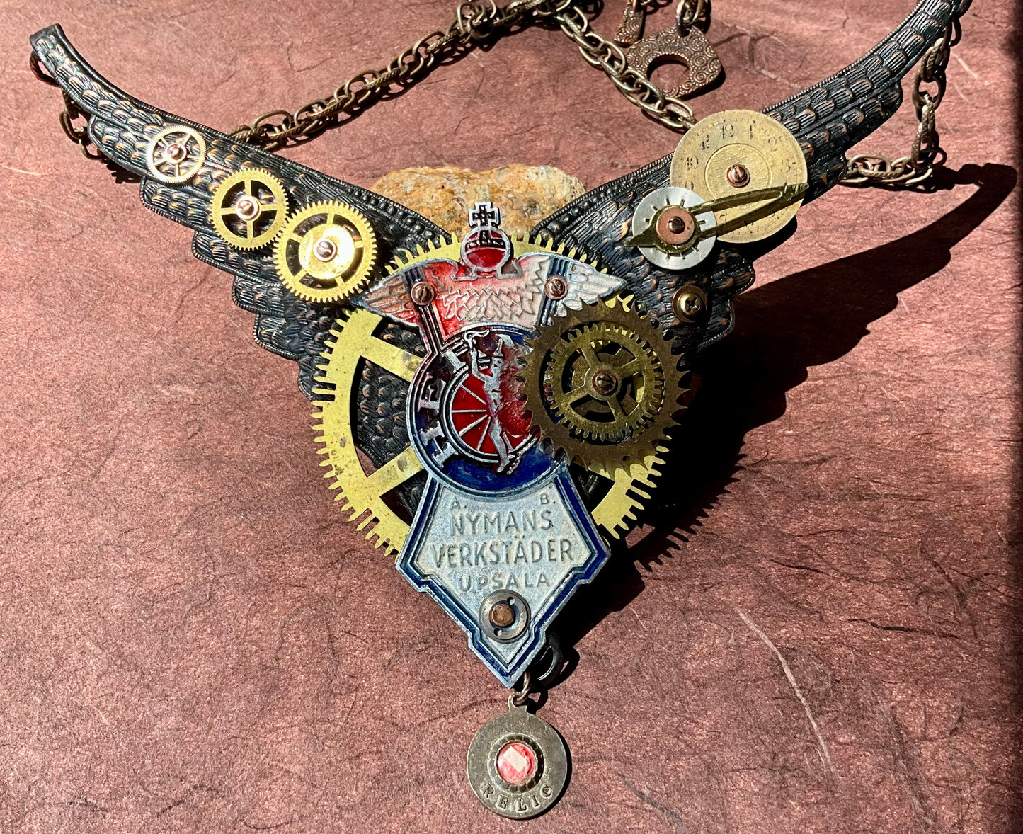 bike, clock and watch parts statement necklace