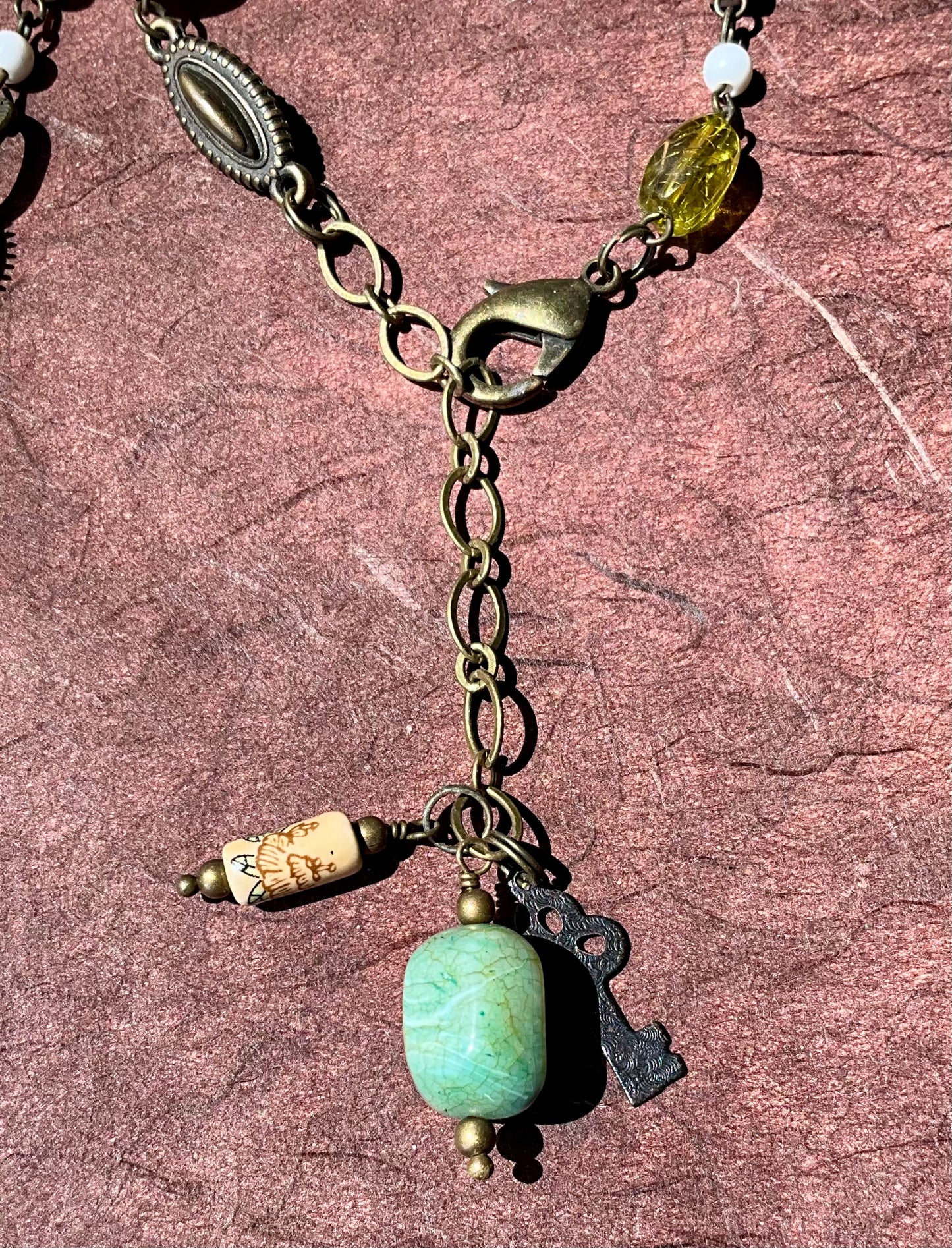 Lincoln and liberty bell found objects statement necklace