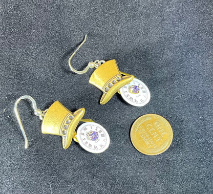 top hat watch face earrings