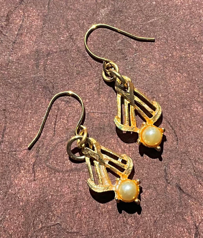 goldtone drops with pearls earrings drops from vintage recycled jewelry necklace