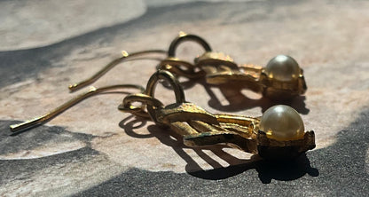 goldtone drops with pearls earrings drops from vintage recycled jewelry necklace
