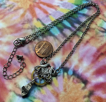 victorian bird motif and pocket watch parts necklace "Cathie"