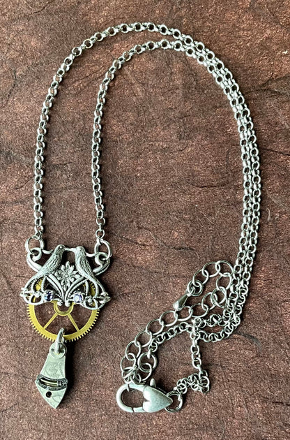 victorian bird motif and pocket watch parts necklace "Cathie"