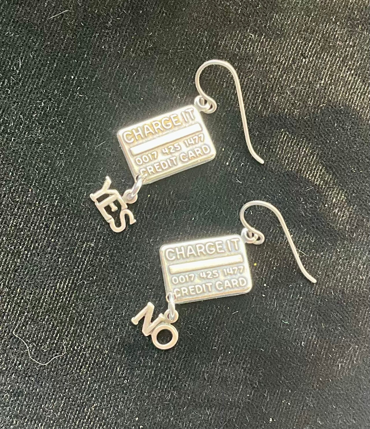 credit card earrings little angel and devil charge cards on your shoulder