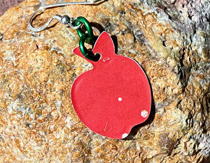 Apple earrings from repurposed storage tin