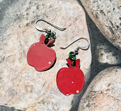 Apple earrings from repurposed storage tin
