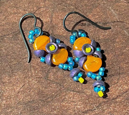 colorful woven drop earrings