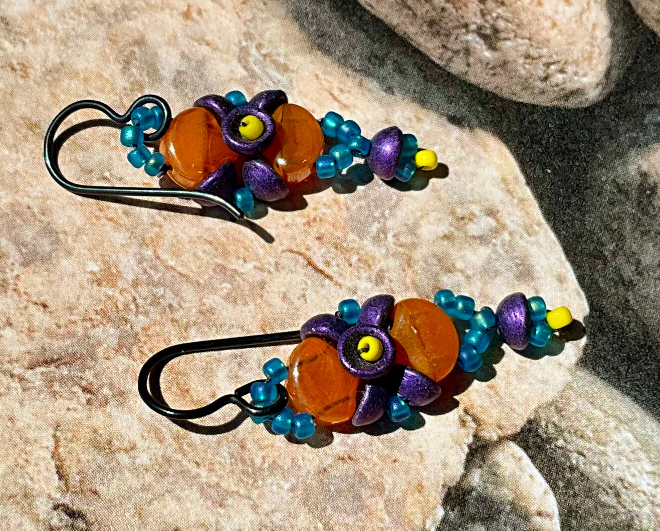 colorful woven drop earrings
