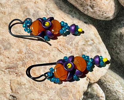 colorful woven drop earrings