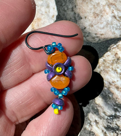 colorful woven drop earrings