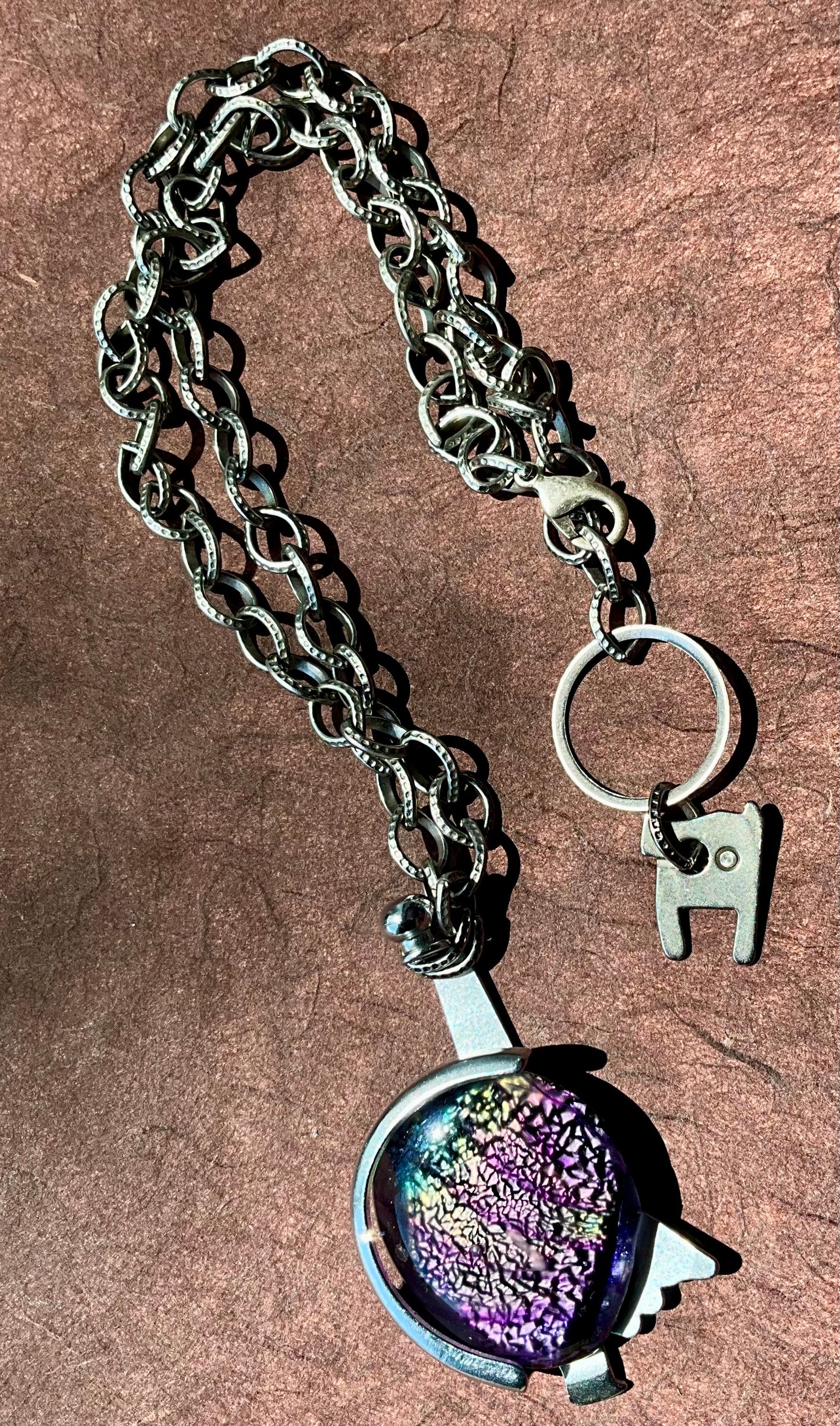 fused glass and typewriter parts necklace